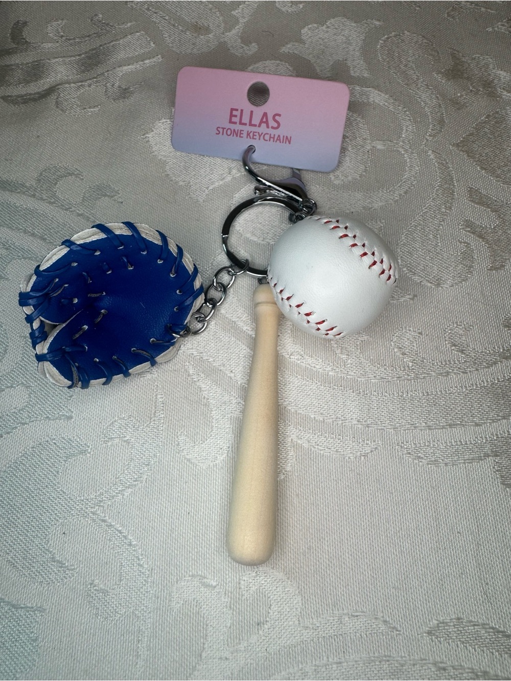 New Ella Blue Glove and White Baseball Keychain with Bat Charm